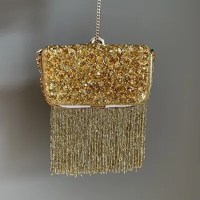 Zara Woman Fringed Sequin Crossbody Bag Gold • £38