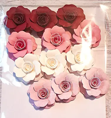12pcs White Pink Red Paper Flowers For Papercraft Scrapbooking Gift Decor • £4.75
