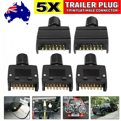 $17.59 • Buy 5x Trailer Plug 7 Pin Flat Male Adaptor Caravan Boat Car Connector Part Adapter