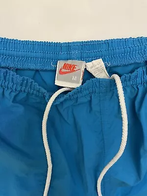 VINTAGE 90s NIKE NYLON SHORTS M GRAY TAG LOGO SWOOSH TEAL  TURQUOISE • $17.99