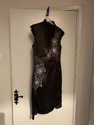 £14 • Buy Jane Norman Dress Size 14 Black Oriental Y2K 90s Floral Chinese Wiggle