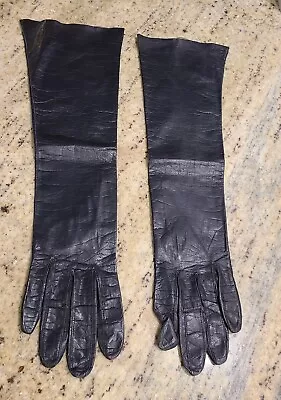 Vintage Size S/ M 6.5 Black Leather 14  Long Formal Opera Gloves • $12