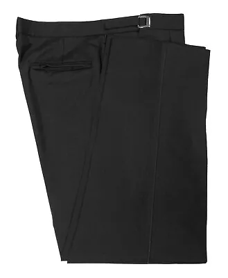 Men's Black Tuxedo Pants 100% Wool Satin Stripe Adjustable Waist Big & Tall • $26.99