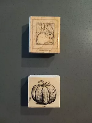 Wooden Rubber Stamp Lot Of 2(Rabbit And Pumpkin) • $0.99