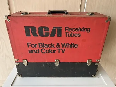Vintage RCA Vacuum Tube Caddy Salesman Carrying Case Wood Box W Handle Red Black • $99.99