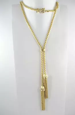 Signed J.CREW Double Tassel Pendant Necklace Gold Tone 28  • $24