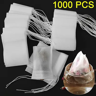 1000Pcs Empty Tea Bags Muslin Drawstring Bath Herbs Filter Making Spice TEABAGS • £10.07