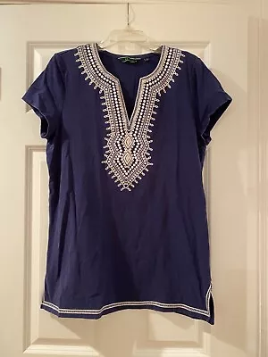 C Wonder Navy Knit Tunic Top With Embroidered Detail Size Lg • $13