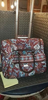 VERA BRADLEY JAVA Blue Brown Paisley ROLLING LUGGAGE CARRY ON TOTE Duffle 18   • $80