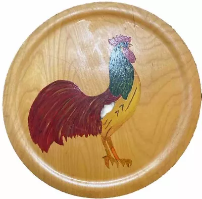 Vintage Wood Lazy Susan Painted 16” Rooster/Chicken • $24.99