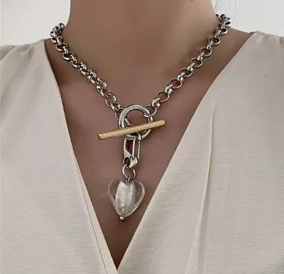 £10.99 • Buy Silver & Clear Heart Pendant Zara Topshop River Island Style Shoker Necklace
