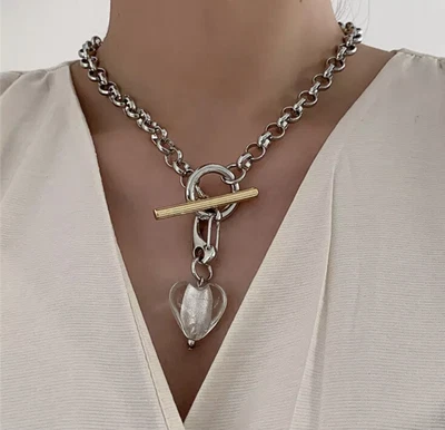 £10.99 • Buy Silver & Clear Heart Pendant Zara Topshop River Island Style Shoker Necklace