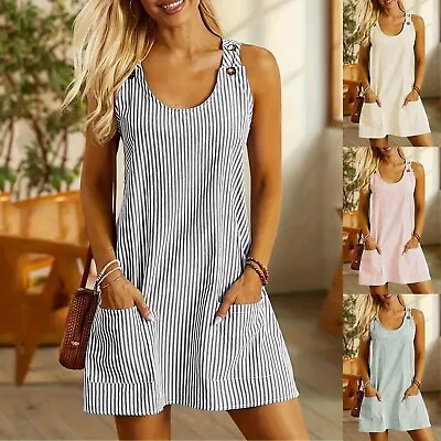 Plus Size Maxi Dresses With Pockets Women Fashion Striped Print Crew Neck Dress • $39.23