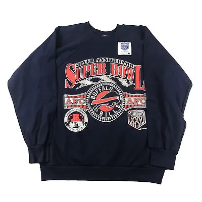 VTG Buffalo Bills Sweatshirt Mens XL Blue NFL Super Bowl XXV Single Stitch NWT • $129.84