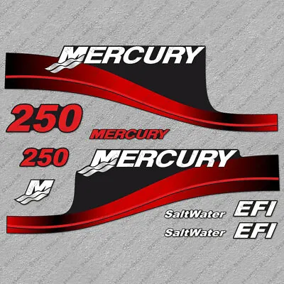 Mercury 250hp EFI SaltWater Series Outboard Engine Decals RED Sticker Set • $55.79