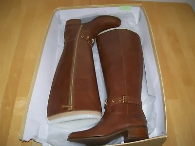 New In Box Michael Kors *Heather* Brown Leather Knee Tall Boots Women's 5 Wide • $49.99