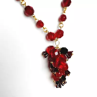 Red Necklace Czech Glass Garnet Glass Beads Gold Tone  Women`s Jewelry • $48.75