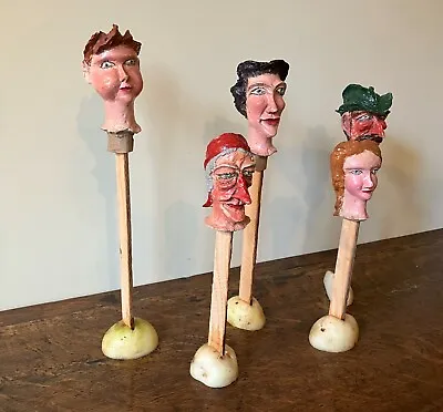 Wonderful Early 20th C Collection German Papier Mache Finger Glove Puppet Heads • £150