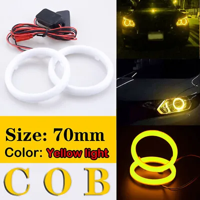 70mm Universal DRL COB LED Angel Eyes Halo Ring Fog Headlight Lamp Light Yellow • $13.98