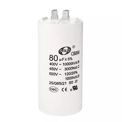 CBB60 Run Capacitor 80uF 450V AC Double Insert 115x55mm White For Pump Motor • $28.02