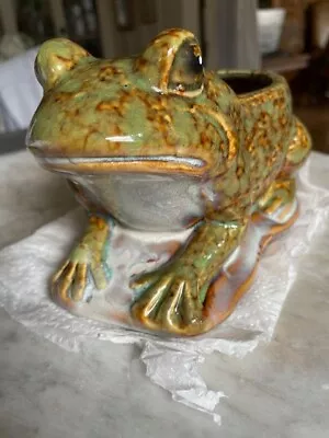 Vintage Mottled Green/brown Ceramic Frog Planter Excellent Detail 6.5   • $30