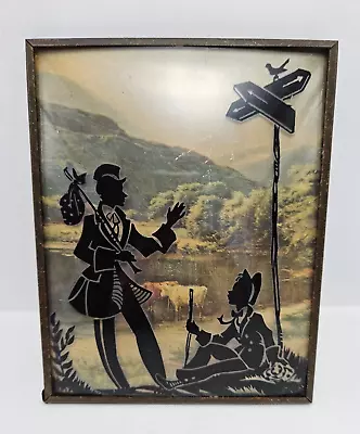 Vintage Convex Silhouette Reverse Paint Picture Victorian Traveler And Boy 4 X 5 • $12.95