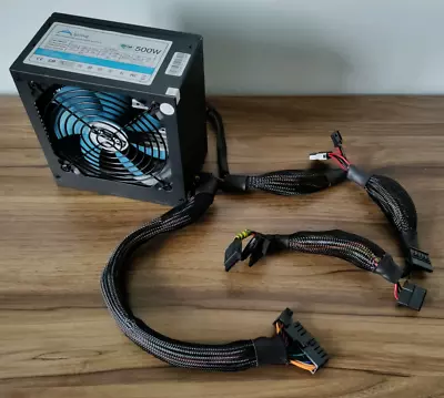 Alpine BLUE 500W PSU PC Power Supply 120mm Blue Fan Custom Braided 500 Watt • £10