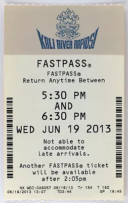 Mint Walt Disney World Paper Fastpass For Kali River Rapids! 06-19-13 5:30 PM • $10.20