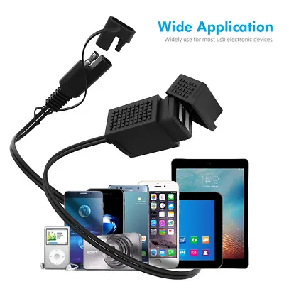 Motorcycle SAE To Dual USB Charger Adapter Cable Cap 12v For IPhone GPS Tablet • $12.09