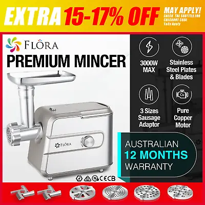 $108.95 • Buy Flora Max 3000W Electric Meat Mincer Sausage Filler Stuffer Kibbe Maker Machine