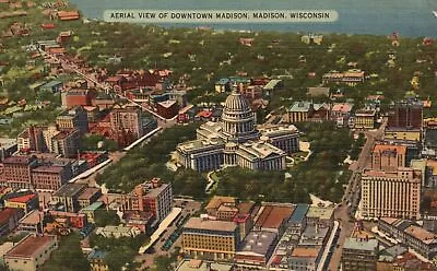 Vintage Postcard 1942 Aerial View Of Downtown Madison Wisconsin Tichnor Quality • $7.99