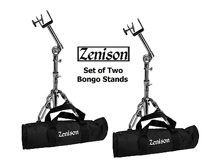 Set Of 2 Zenison Double Braced Bongo Stands Gig Bag Height Adjustable Heavy Duty • $99.99