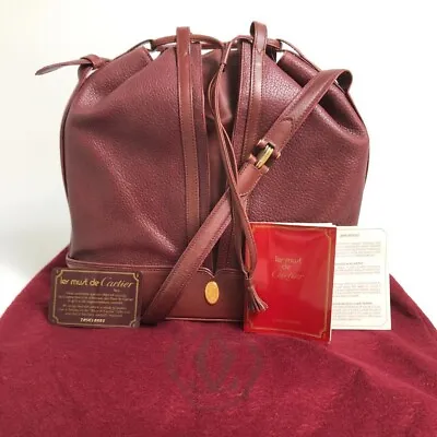 $140.95 • Buy Auth Cartier Must Line - Bordeaux Gold Leather Shoulder Bag Vintage HTF USED