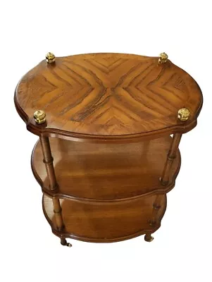 Butler Company Three Tiered Oval Wood & Brass Rolling Side Accent Table Vintage  • $179.99