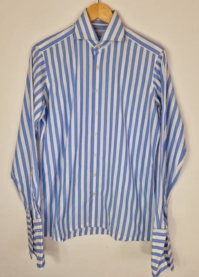 £13.99 • Buy Hackett London Mens Striped Shirt All Cotton White Blue Size 14.5  Sartorial
