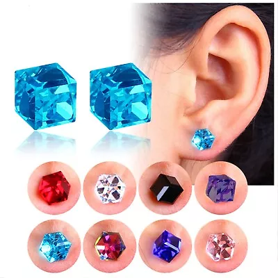 2pcs Non Piercing Square Cubic Zirconia Strong Magnetic Fake Stud Earrings • $6.48