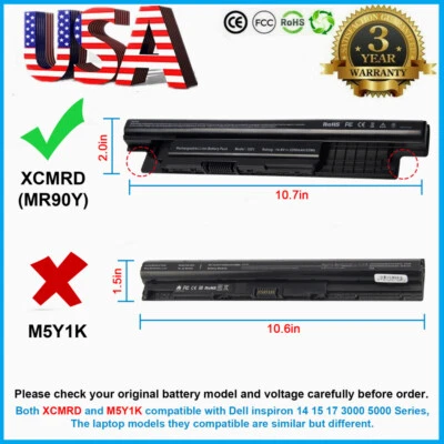 $18.99 • Buy Battery For Dell Inspiron 3421 5421 15-3521 5521 3721 MR90Y XCMRD 2700mAh 14.8V