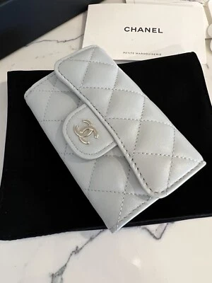 $725 • Buy CHANEL Classic Flap Card Holder Case Wallet Light Grey GHW BNWT