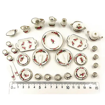 40PC DollHouse Miniatures 1:12 Scale Tableware Porcelain China Tea Cup Dish Set • $23.99