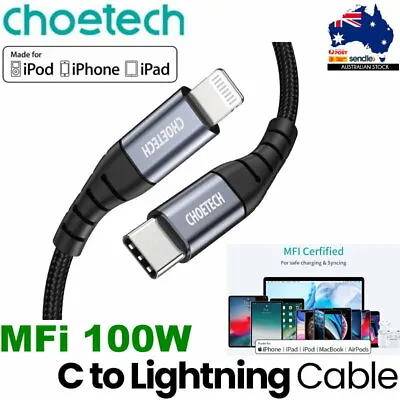 $19.95 • Buy Choetech USB-C To Lightning Cable MFi Certified Braided For IPhone 13 12 Pro Max