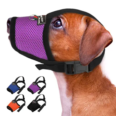 Adjustable Breathable Mesh Dog Muzzle Soft Pet Mouth Cover Anti Bark Biting 2XL • £6.59