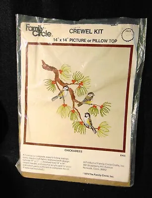 Vintage 1974 Chickadees Crewel Kit Family Circle 14x14 Complete Picture Pillow • $24.94