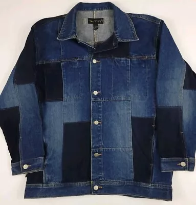 Vintage Y2k Vibes Denim Corduroy Patchwork Jean Jacket Vtg Navy Cut Sewn Sz XL  • $54.99