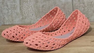 Melissa Campana Ballet Flat Jelly Shoes Rubber Crochet Pattern Coral / Pink Sz 8 • $22.99