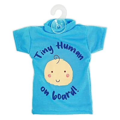 Tiny Human Baby On Board Blue T Shirt Car Window Child Safety Sign Suction Cup • £5.99