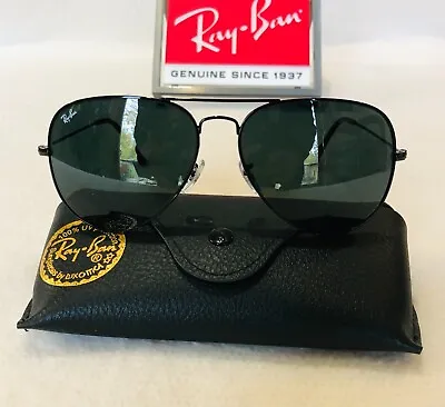 $99 • Buy Ray Ban Aviator Sunglasses Black Ebony Frames With Black G-15 Lenses 58mm