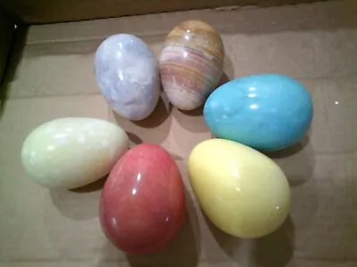 6 Vintage Italy Italian Carved Stone Marble Alabaster Realistic Pastel  Eggs • $15