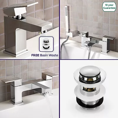 £25.99 • Buy Bathroom Chrome Modern Square Basin Mixer Bath Filler Shower Taps | Aldo 