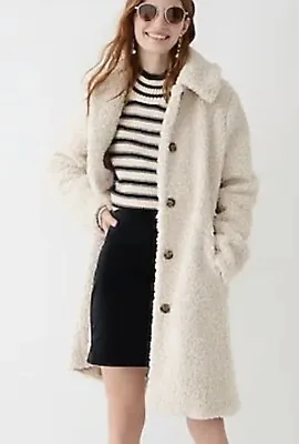 NWT J.Crew Teddy Sherpa Coat Long Jacket Beige Cream XXS 2XS MSRP $278 • $222.69