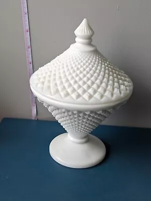 Vintage Westmorland White Diamond Milk Glass Covered Pedestal Candy Dish • $22.99